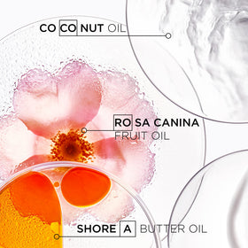 KÉRASTASE ingredient label close-up showing shorea butter and coconut oil benefits