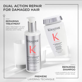 KÉRASTASE shampoo being applied to wet hair for effective cleansing