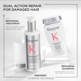 KÉRASTASE before and after hair shot revealing improved strength and shine