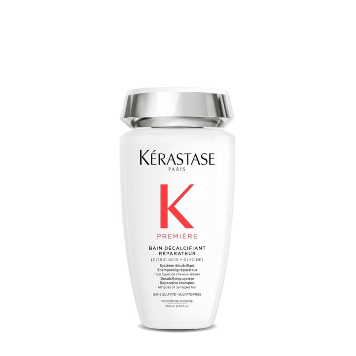 KÉRASTASE front bottle view showing product and clear branding, highlights repair benefits
