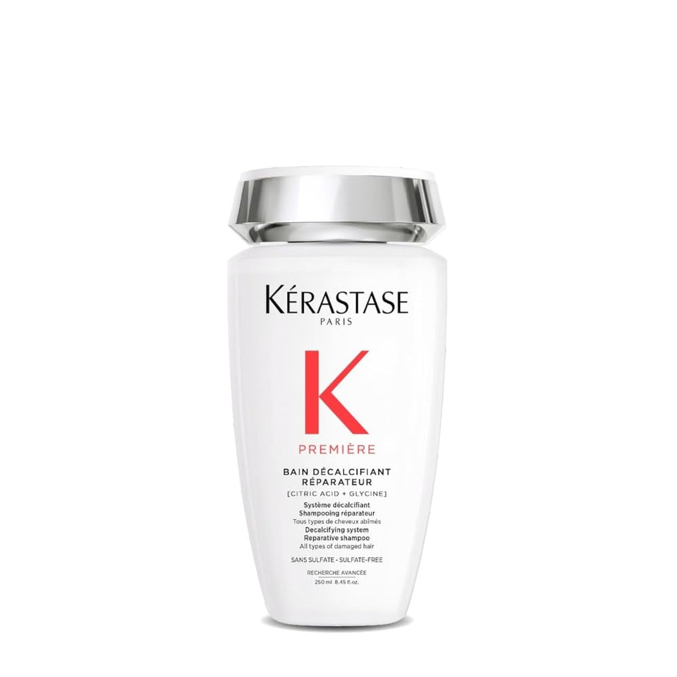 KÉRASTASE front bottle view showing product and clear branding, highlights repair benefits