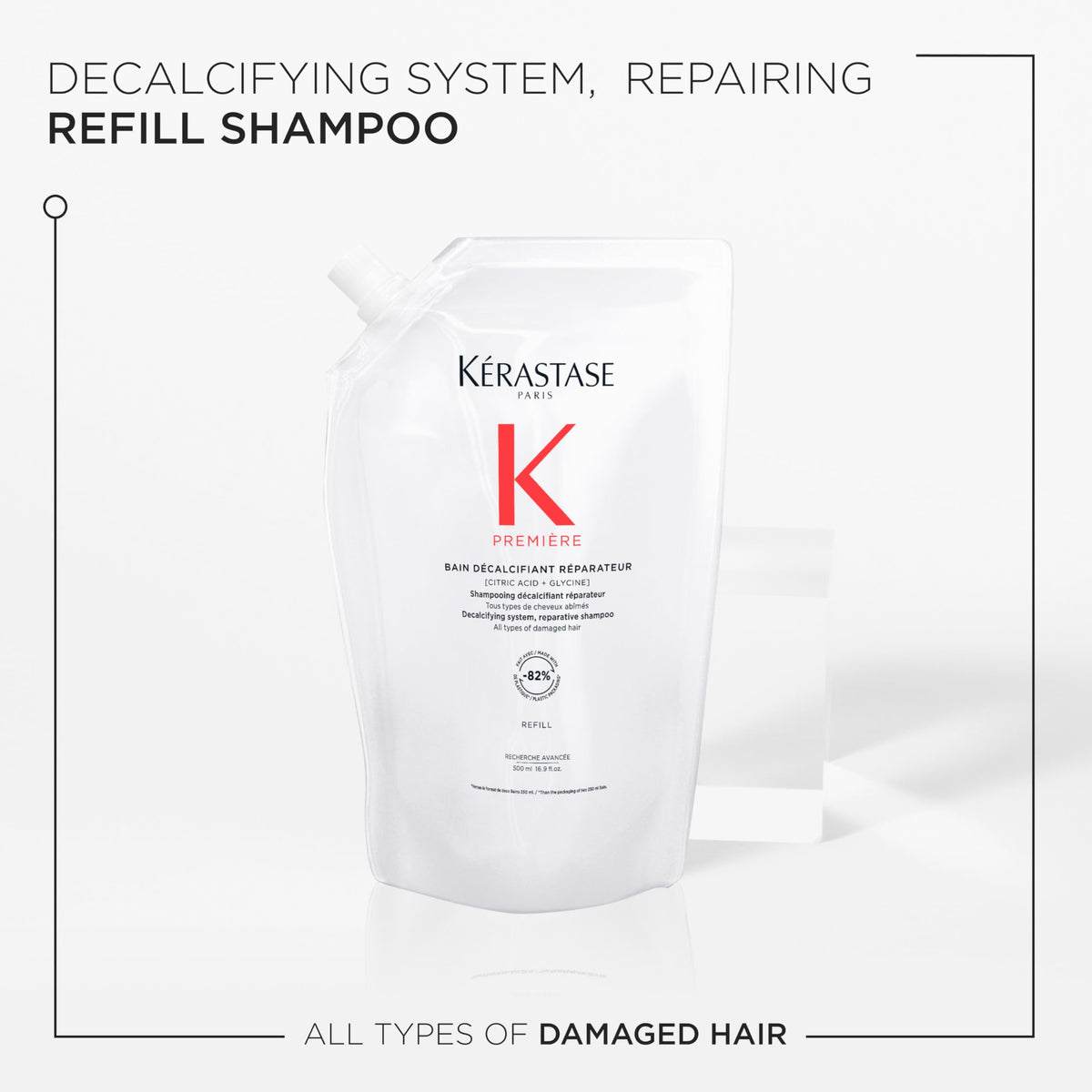 KÉRASTASE label highlighting citric acid ingredient and decalcifying action