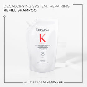 KÉRASTASE label highlighting citric acid ingredient and decalcifying action