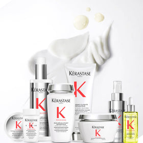 KÉRASTASE applying pre-shampoo to damp hair before shampooing to remove calcium buildup and strengthen