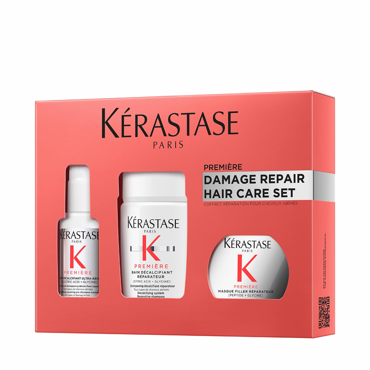 KÉRASTASE Première set front packaging showing trio and travel advantage