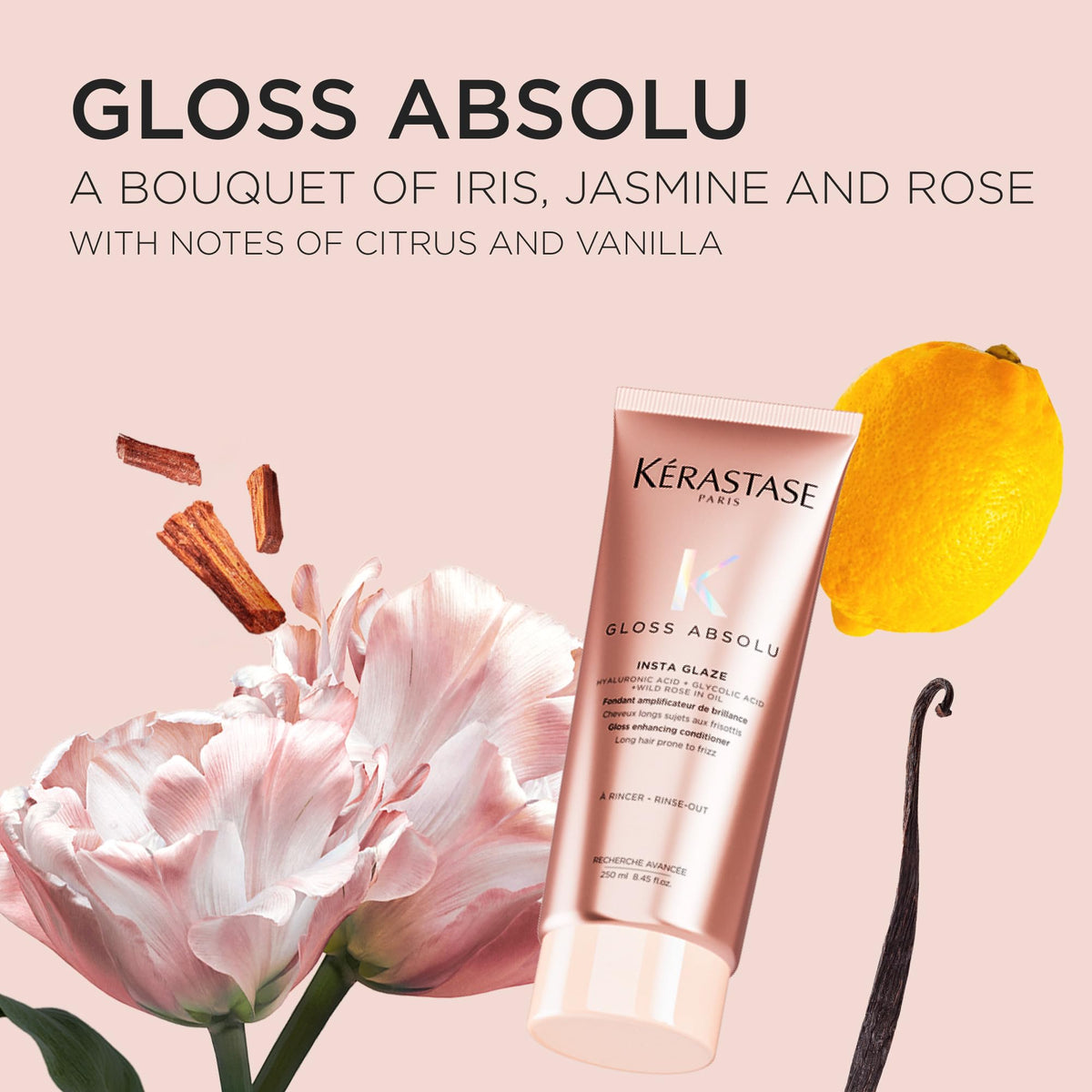 KÉRASTASE Gloss Absolu shampoo and conditioner system flatlay for full routine
