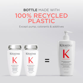 KÉRASTASE shampoo on bathroom shelf in lifestyle setting showing salon-grade care