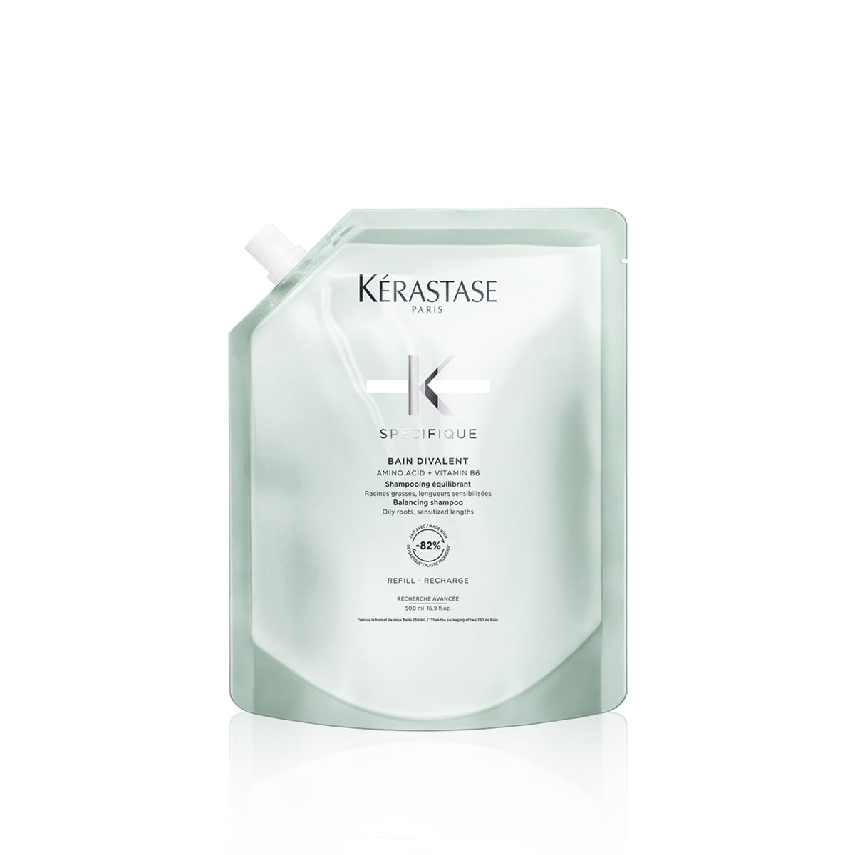 KÉRASTASE refill pouch front view showing product labeling and eco benefit