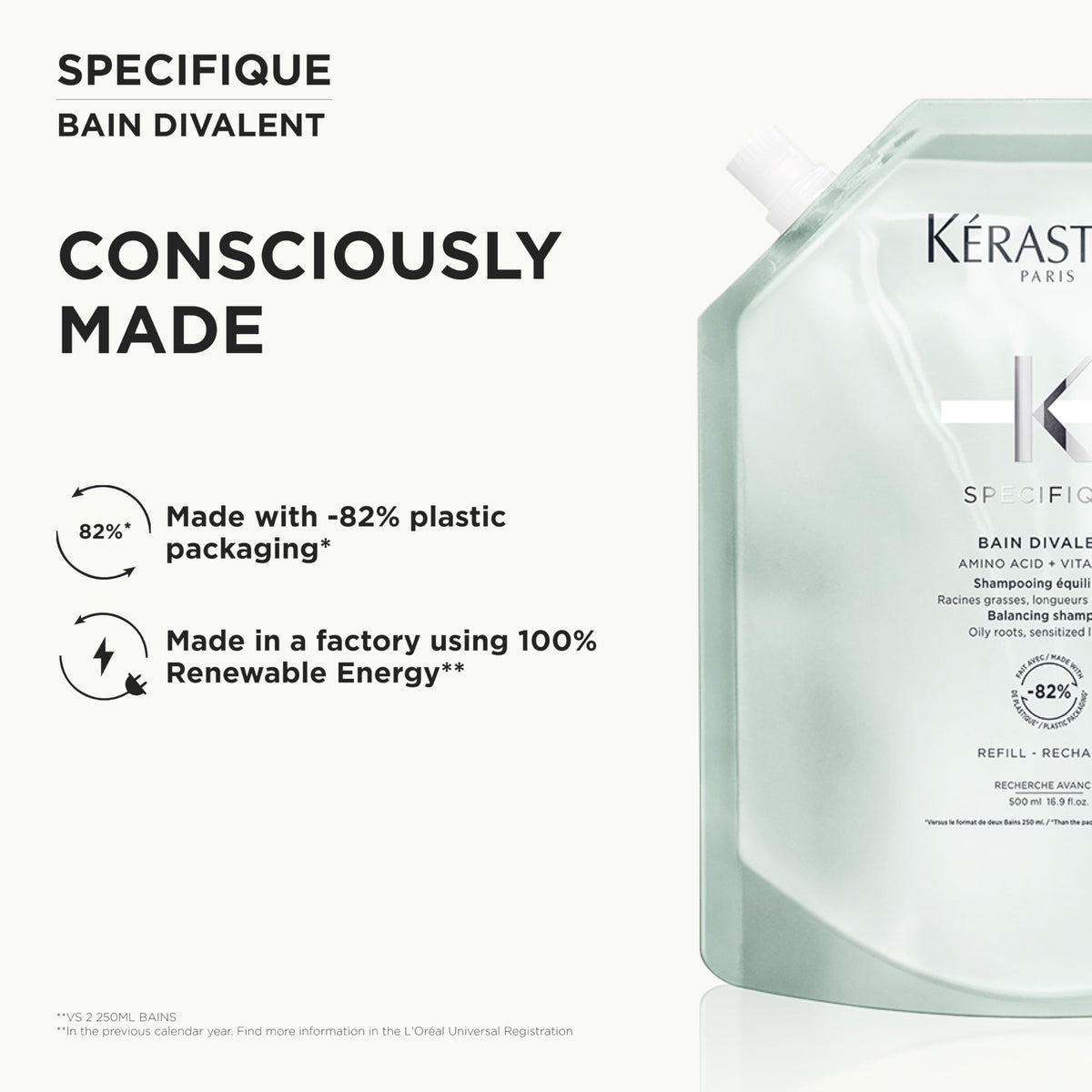 KÉRASTASE product on bathroom shelf highlighting refill sustainability