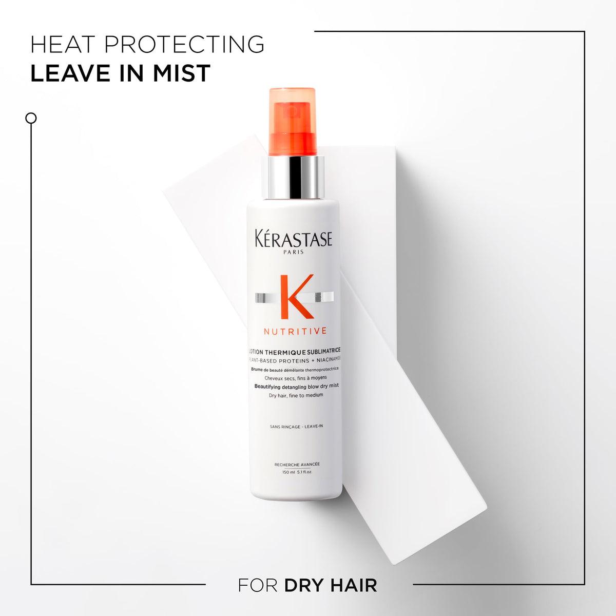 KÉRASTASE being sprayed on towel-dried hair demonstrating detangling and protection benefit