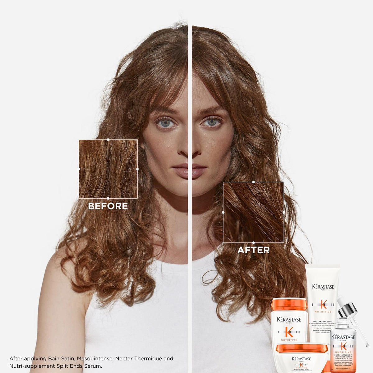 KÉRASTASE serum texture droplet close-up, demonstrates lightweight absorption