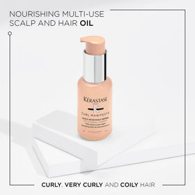 KÉRASTASE close-up of oil texture pouring, illustrating lightweight, non-greasy finish