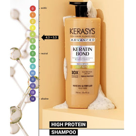 Kerasys shampoo shown in hand during application for gentle cleansing benefit