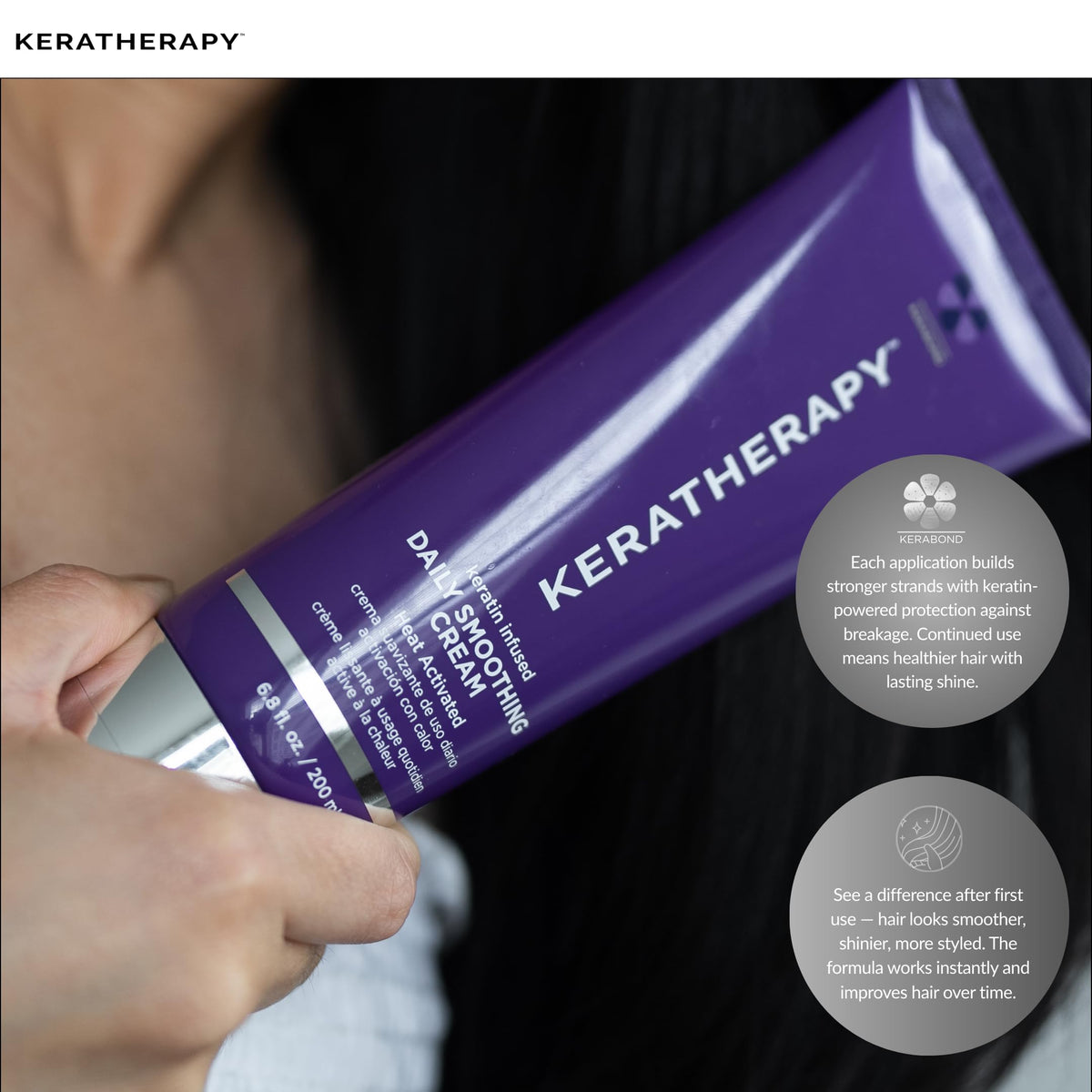 KERATHERAPY used in salon during blowout demonstrating smoother, shinier hair