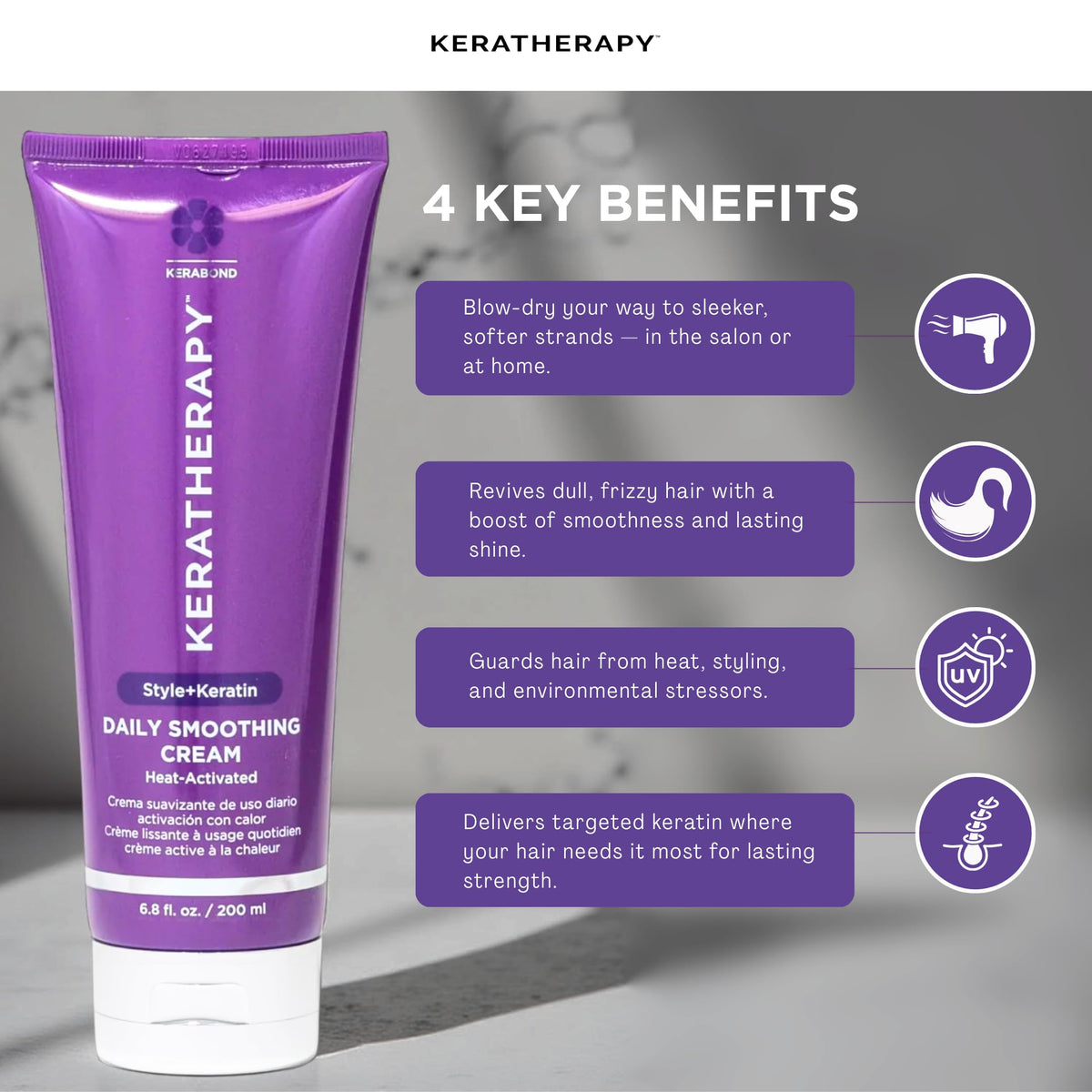 KERATHERAPY cream texture on hand showing lightweight consistency for smooth styling