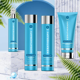 KERATHERAPY natural ingredients display with aloe and willow bark benefits