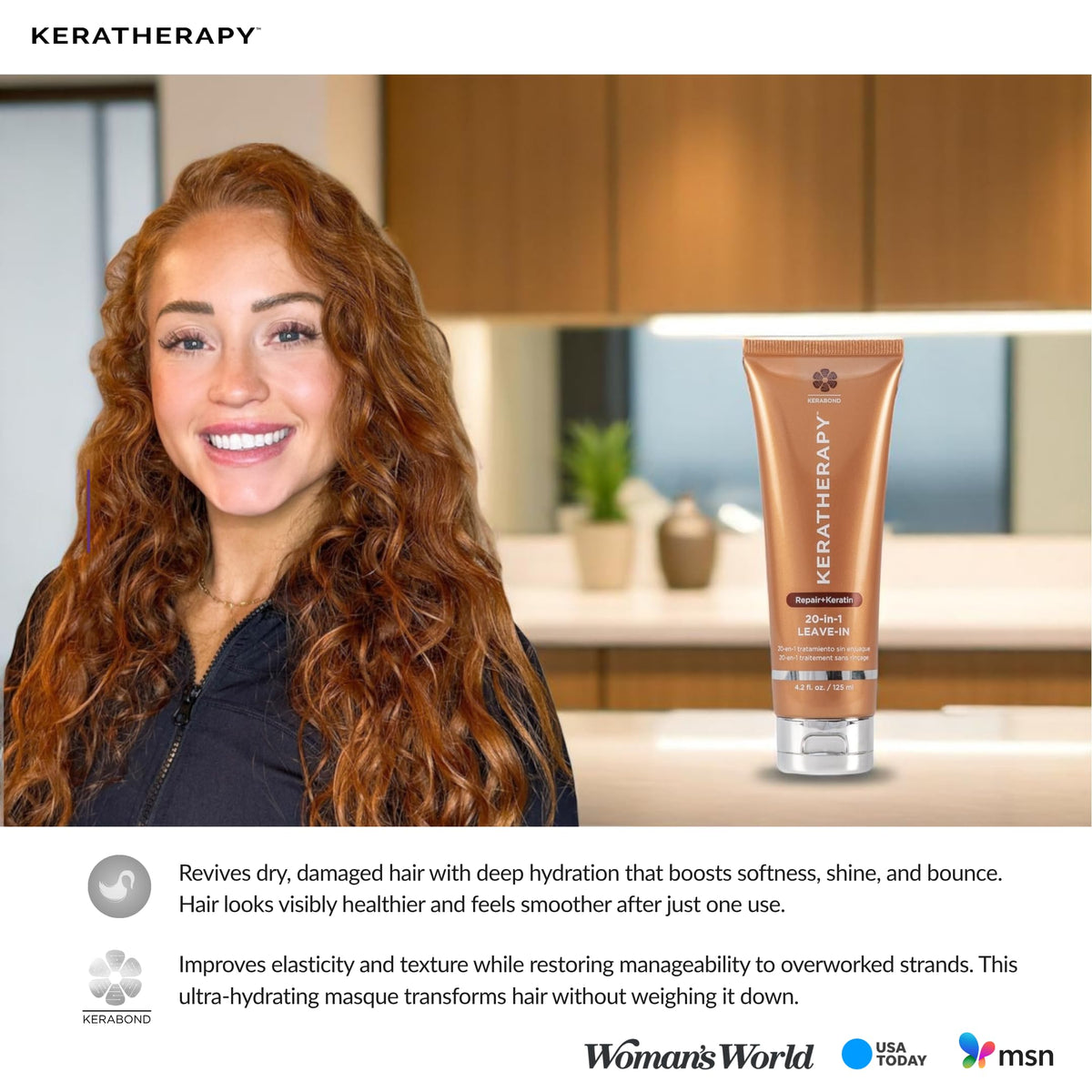 KERATHERAPY styled hair after use showing sleek shine and frizz control