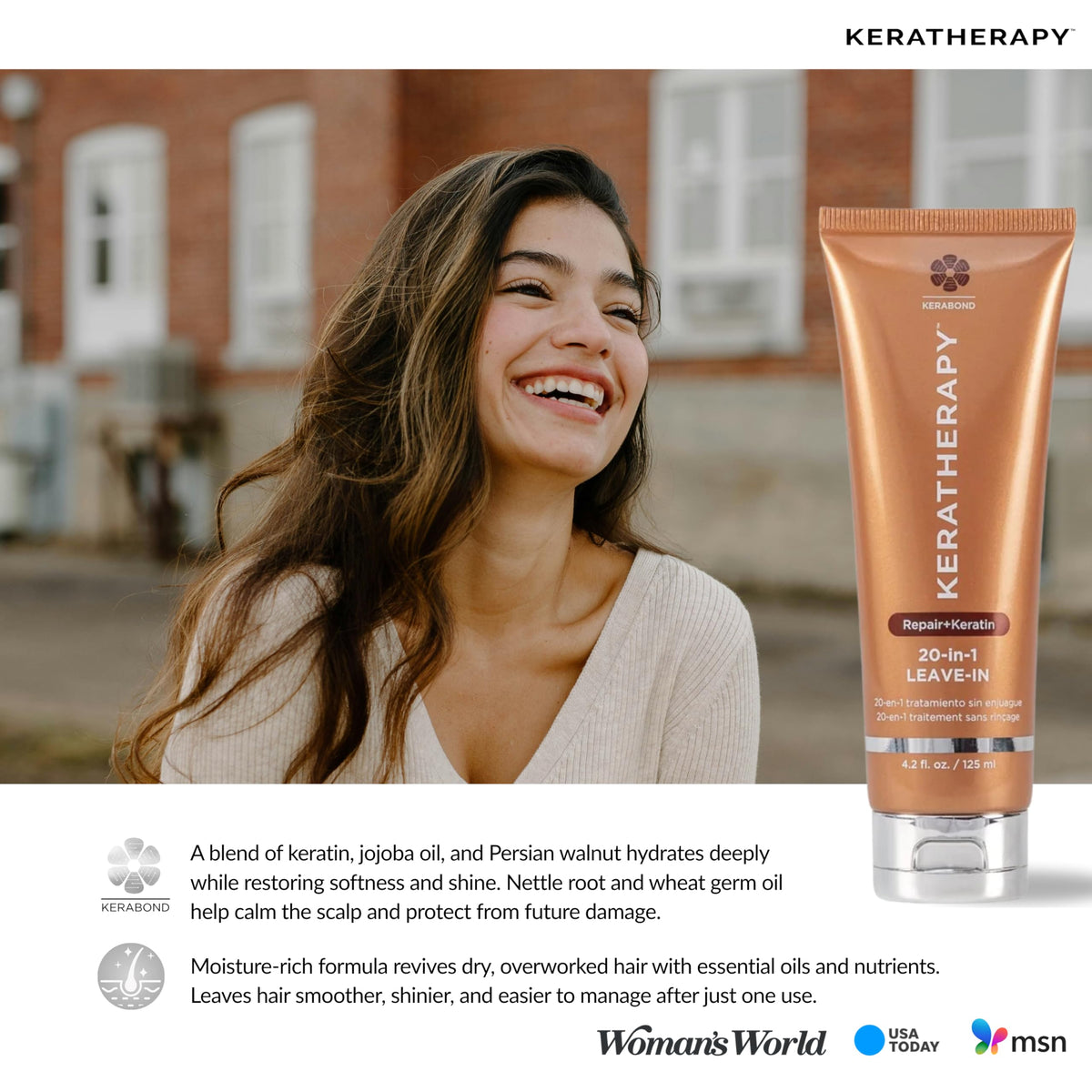 KERATHERAPY product in hand to show 4.2 fl oz size and portability