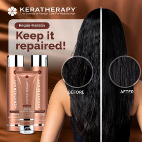 KERATHERAPY product next to hand for size and volume reference