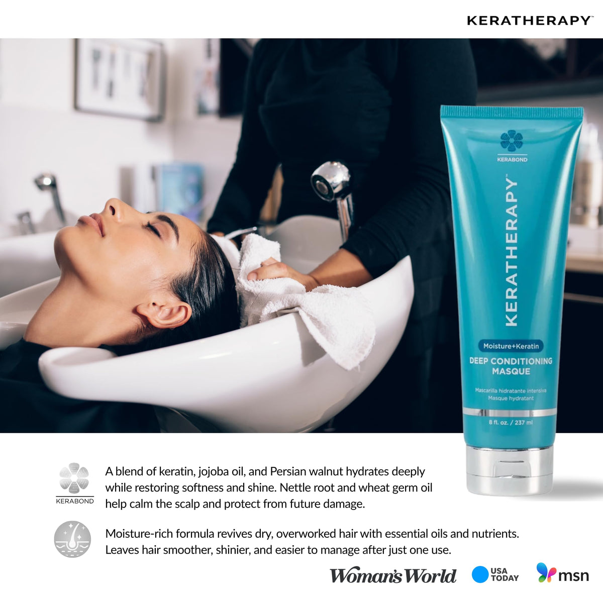 KERATHERAPY before and after hair comparison showing smoother results