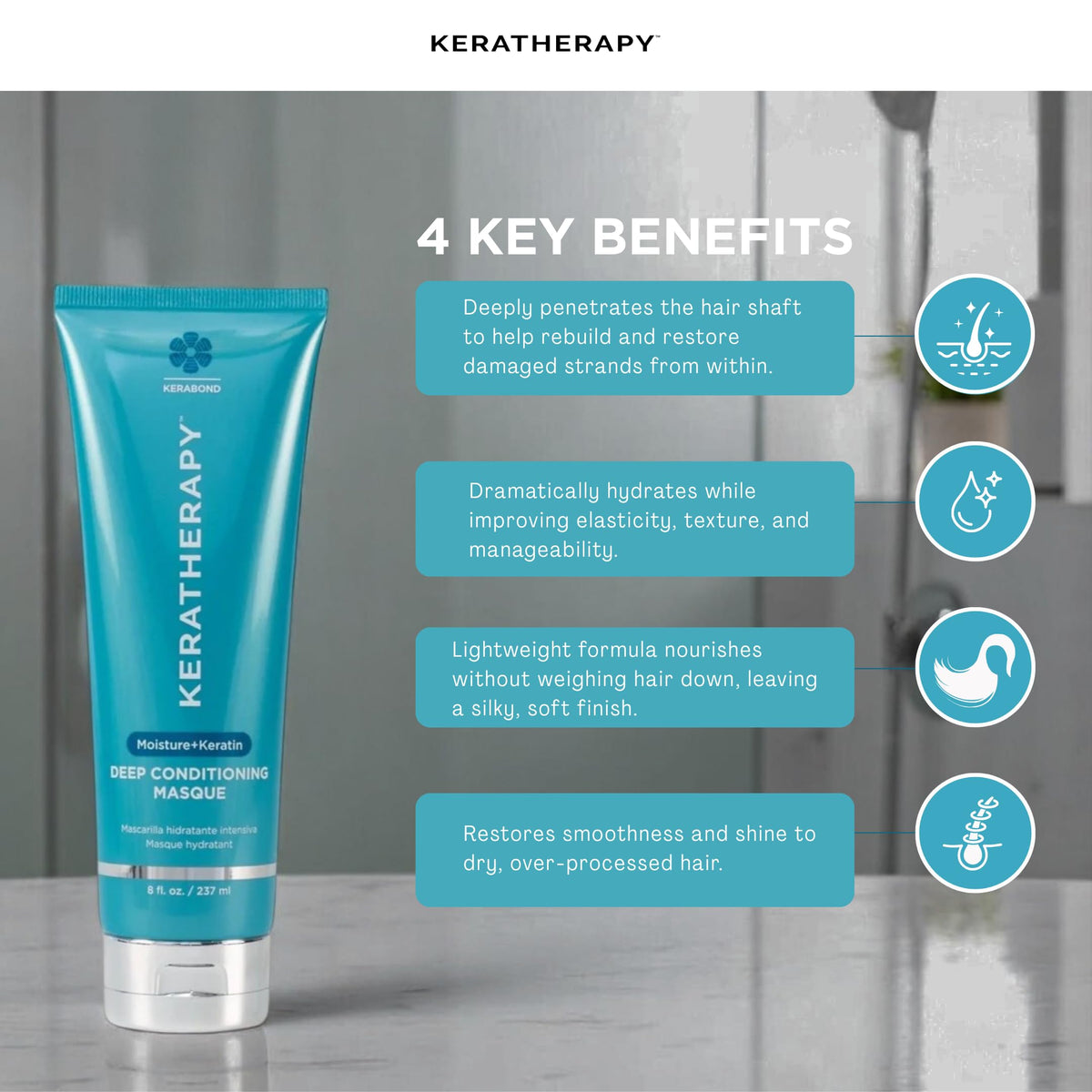 KERATHERAPY jar label closeup highlighting kerabond and ingredients