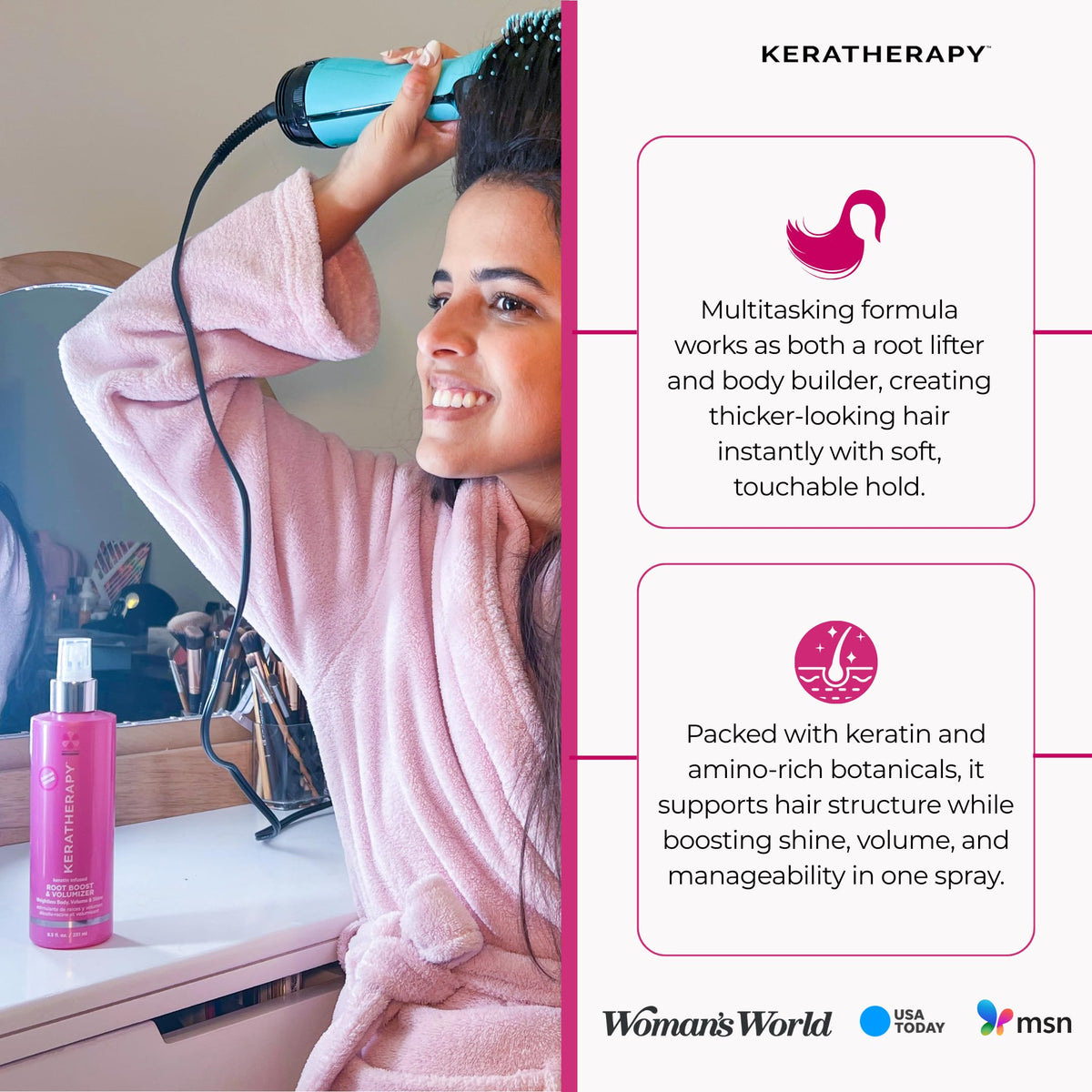 KERATHERAPY being applied to damp roots for instant lift