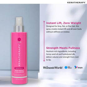 KERATHERAPY bottle in hand showing size and travel-friendly benefit