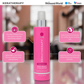 KERATHERAPY spray droplet texture demonstrating non-greasy finish