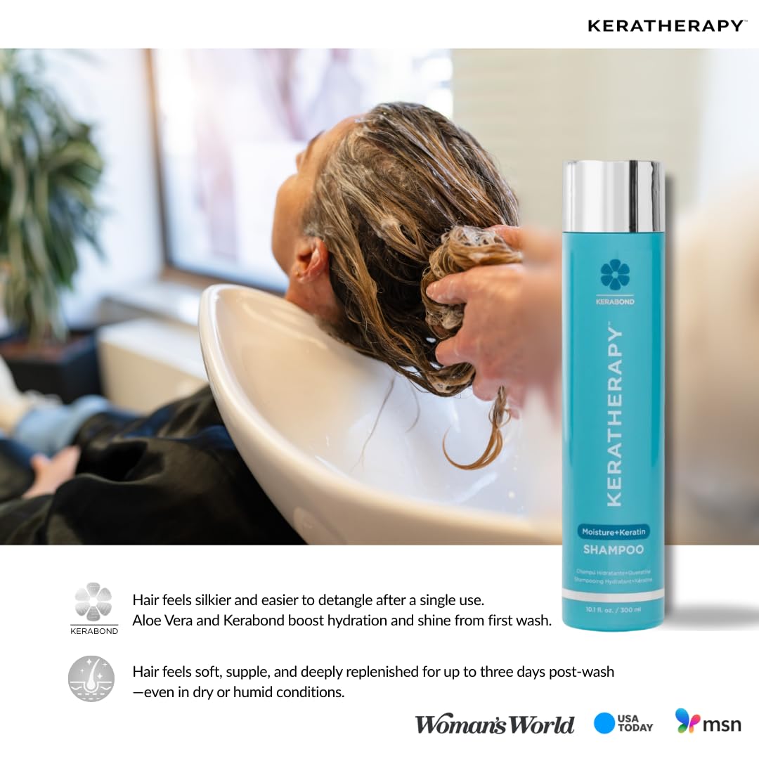 KERATHERAPY shampoo pouring into palm showing easy application