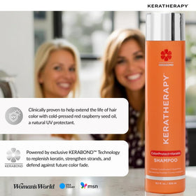 KERATHERAPY shampoo in shower demonstrating easy in-routine use