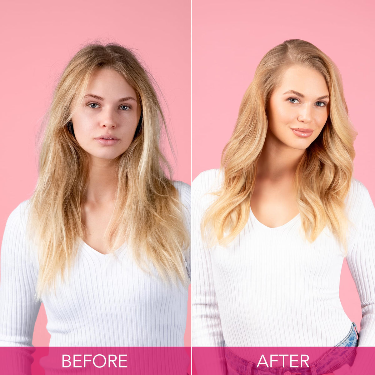 Keratin Complex being applied to damp hair demonstrating improved manageability and quicker blow-dry