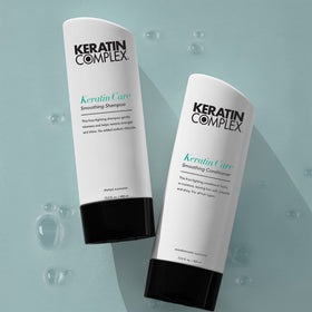 Keratin Complex before and after lengths displaying reduced frizz and visible shine improvement