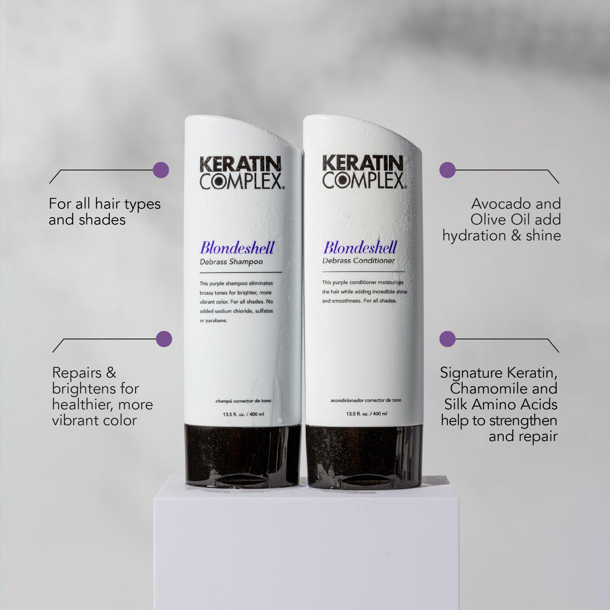 Keratin Complex creamy lavender lather demonstrating gentle toning action