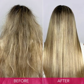 Keratin Complex bottle close-up highlighting ingredients and nozzle for easy application