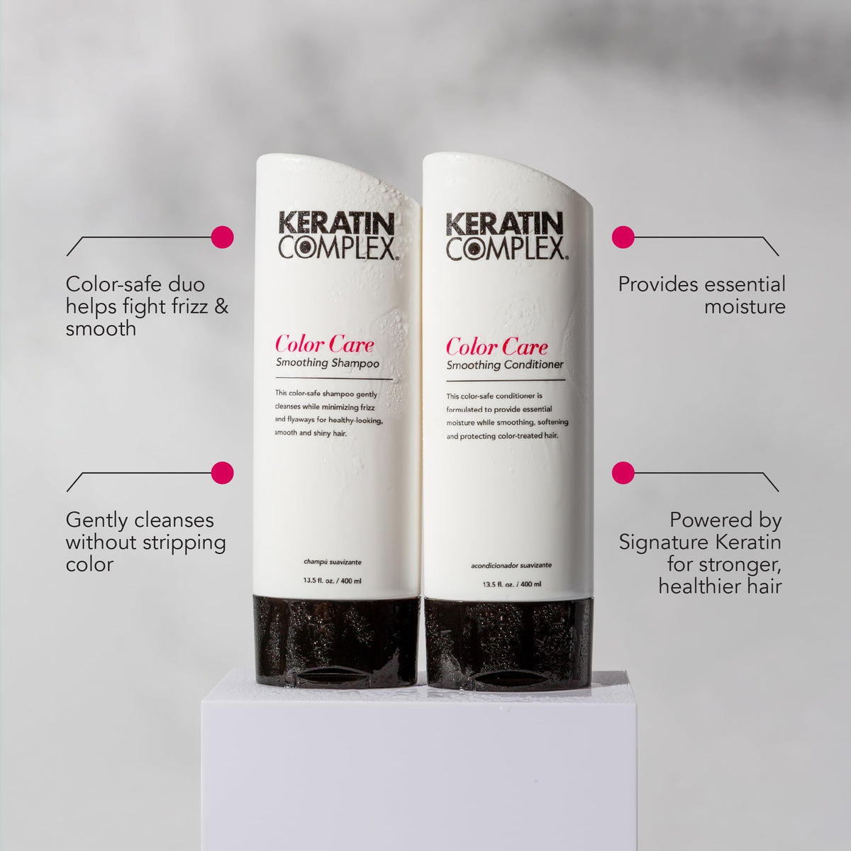 Keratin Complex pump dispensing shampoo for easy professional use