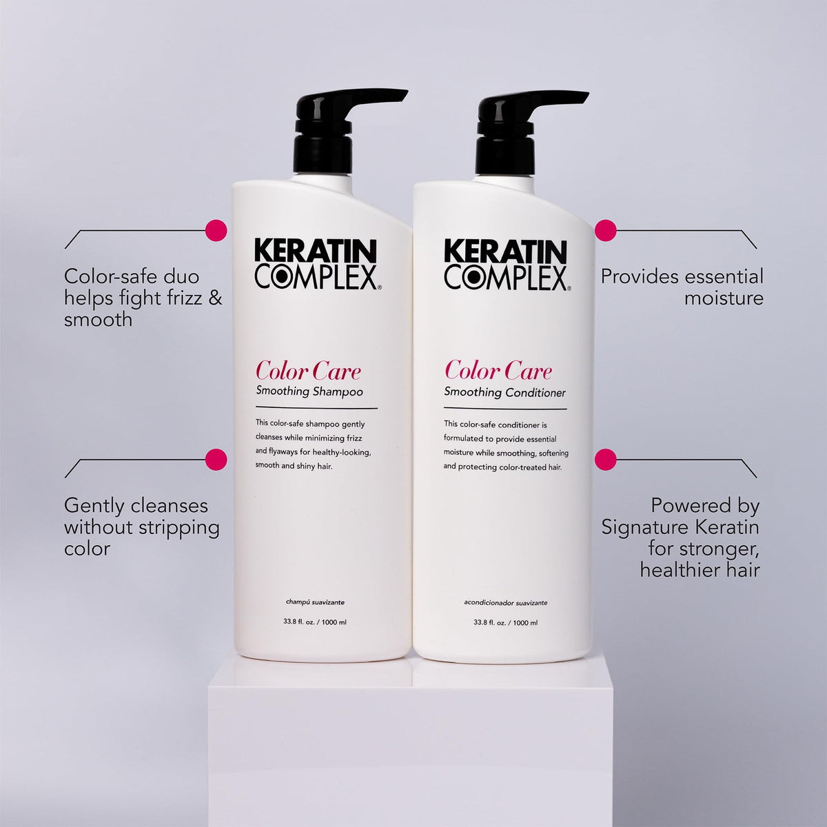 Keratin Complex duo in hand to show scale and long-lasting value