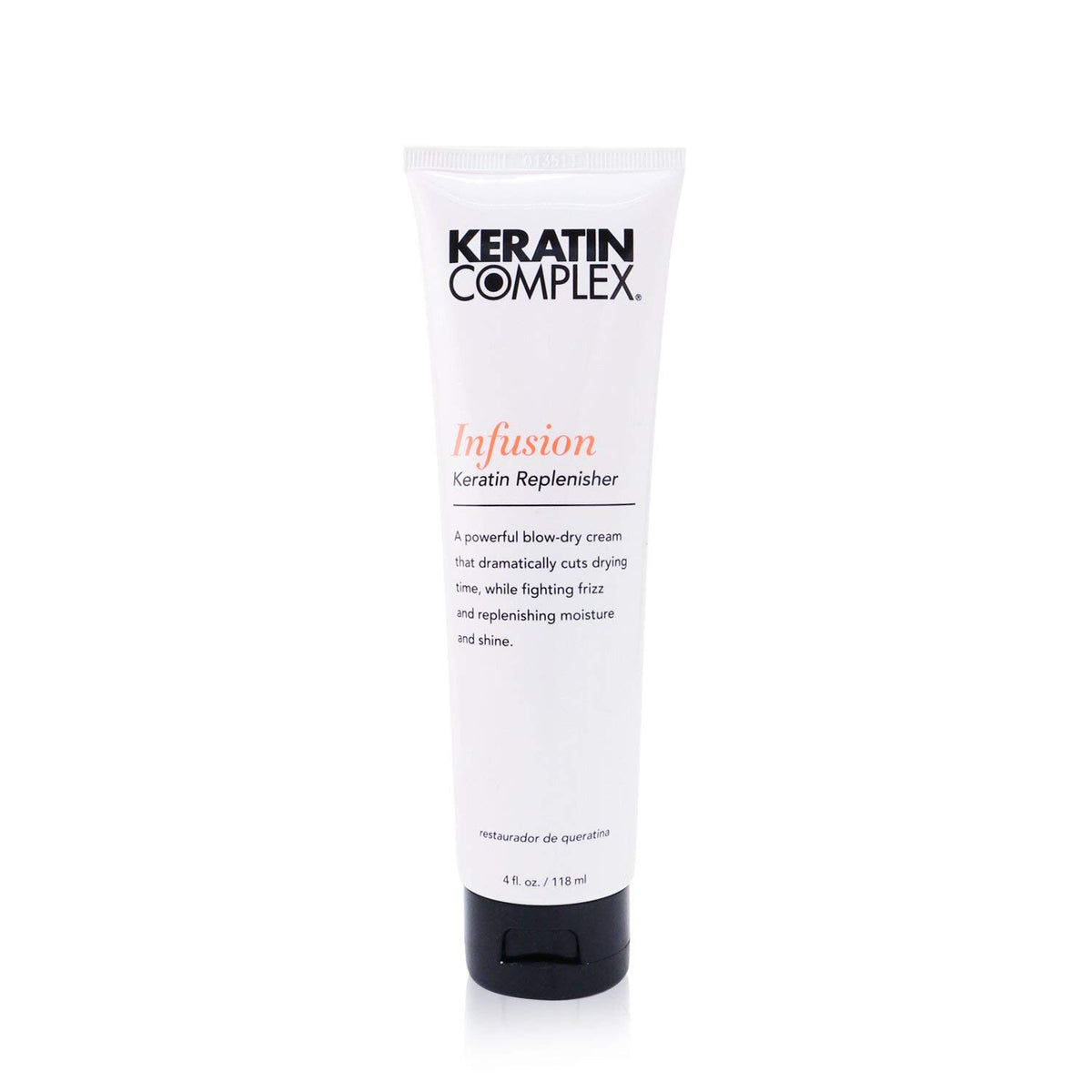 Keratin Complex front packaging shows product and clear benefit of faster blow-dry