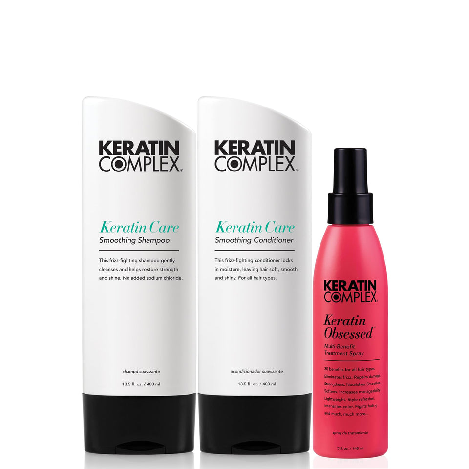 Keratin Complex front packaging showing kit and benefit of frizz control