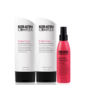 Keratin Complex front packaging showing complete aftercare kit and benefits