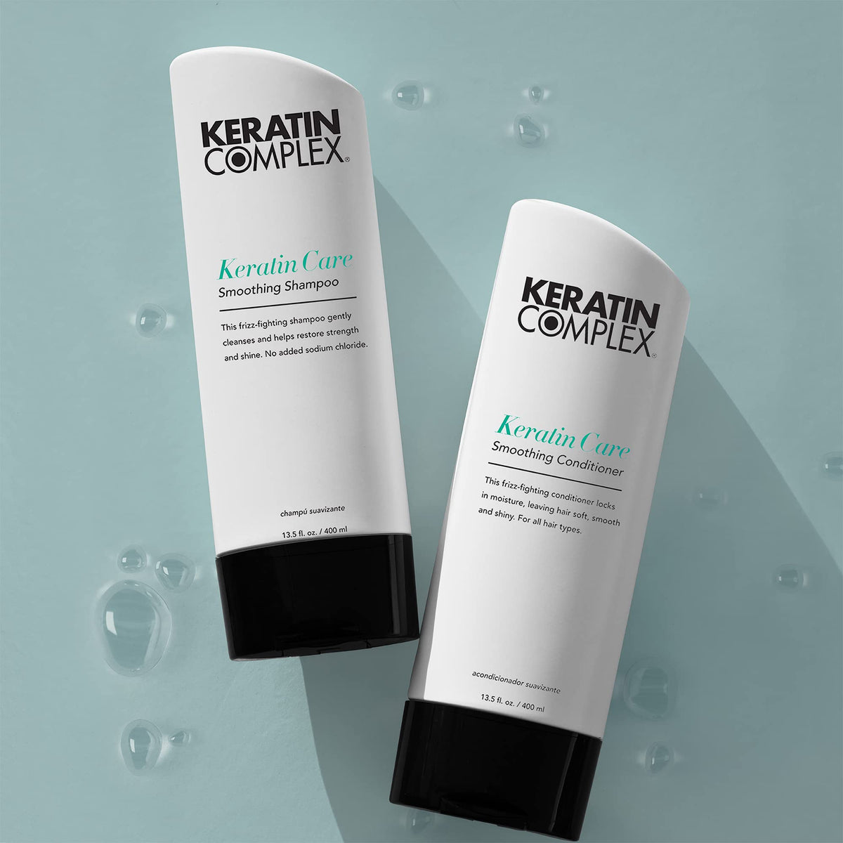 Keratin Complex in-shower bottle being applied for frizz control
