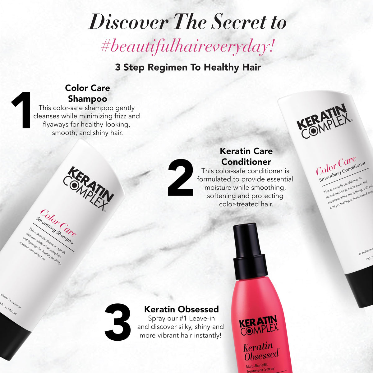 Keratin Complex Color Care Shampoo pump close-up demonstrating easy use