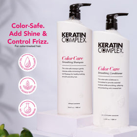 Keratin Complex shampoo pump close-up highlighting easy dispensing and gentle cleanse