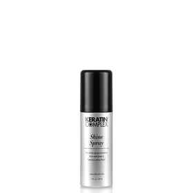 Keratin Complex front packaging of 3 fl oz shine spray showing label and nozzle — glossy finish benefit