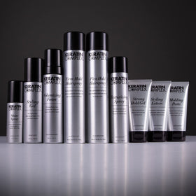 Keratin Complex texture droplet on hair strand showing conditioning emollients and smoothness
