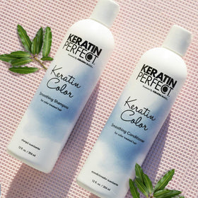 Keratin Perfect bottle beside ruler showing 12oz size for easy scale