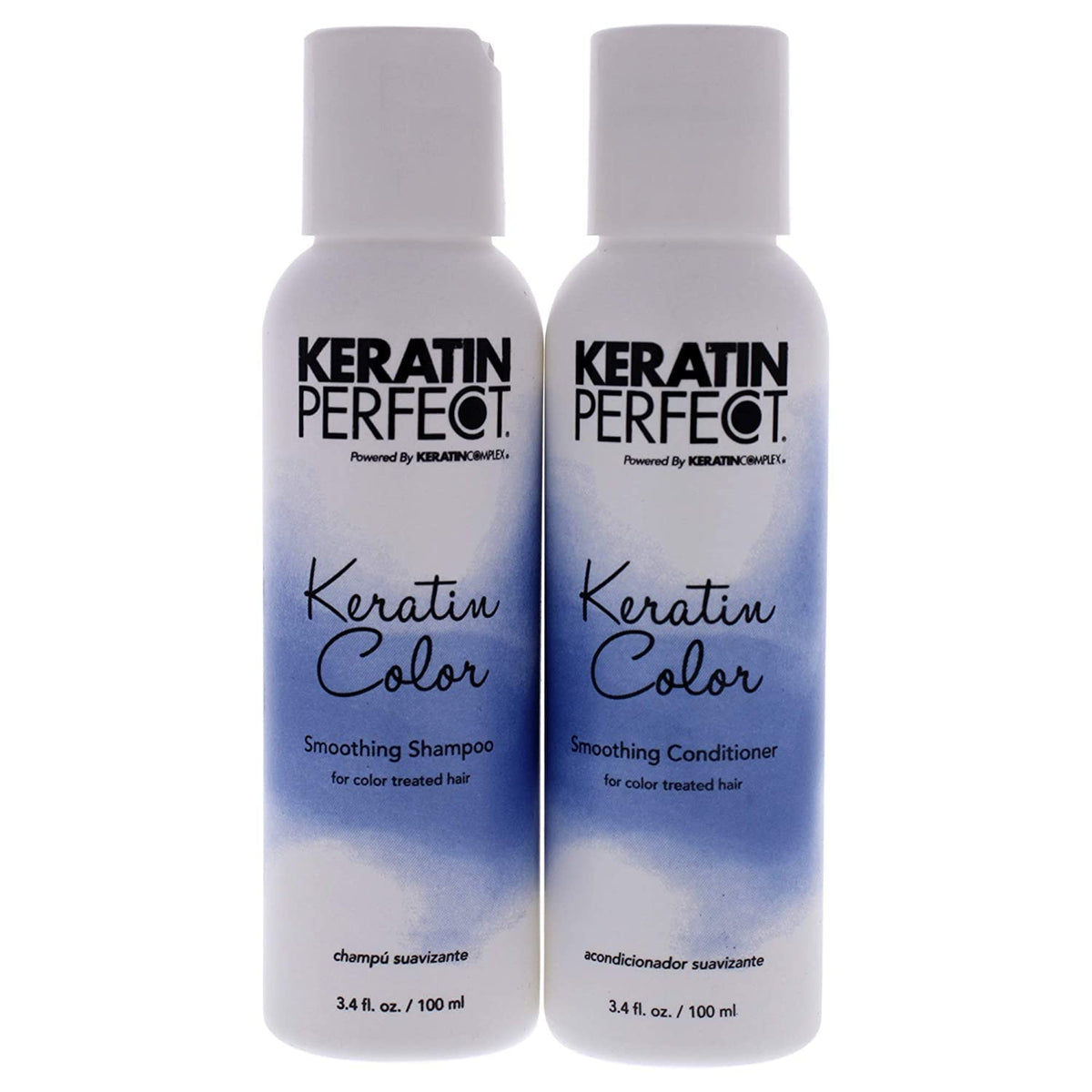 Keratin Perfect travel duo front view showing compact bottles and color protection