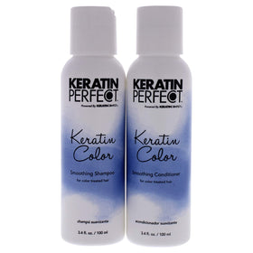 Keratin Perfect travel duo front view showing compact bottles and color protection