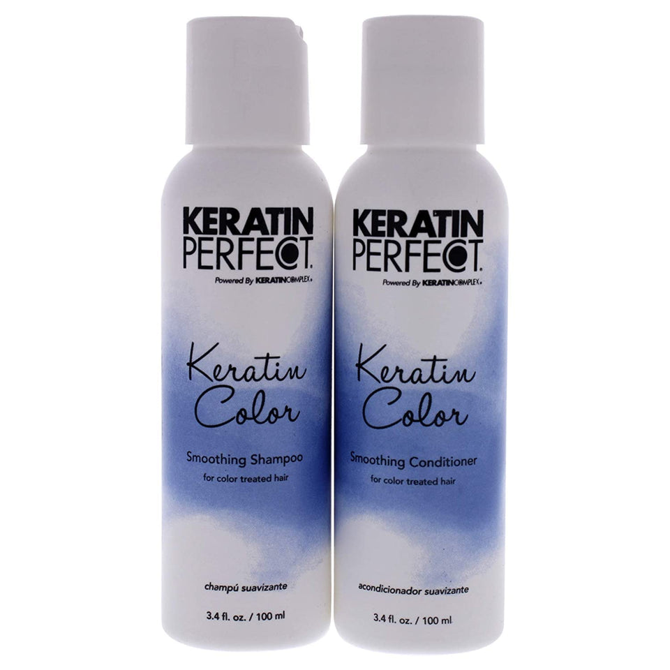Keratin Perfect travel duo front view showing compact bottles and color protection