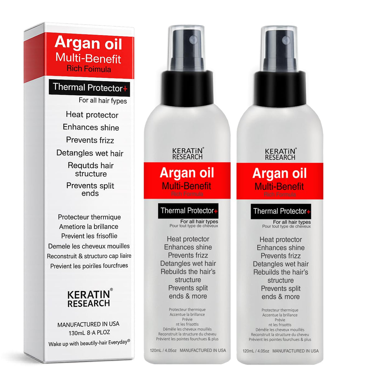 KERATIN RESEARCH front packaging twin pack showing bottles and brand for salon-ready protection