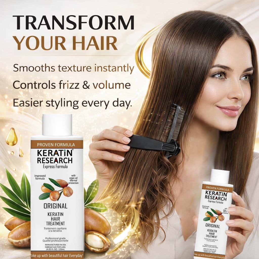 KERATIN RESEARCH professional stylist applying treatment for long-lasting straightness